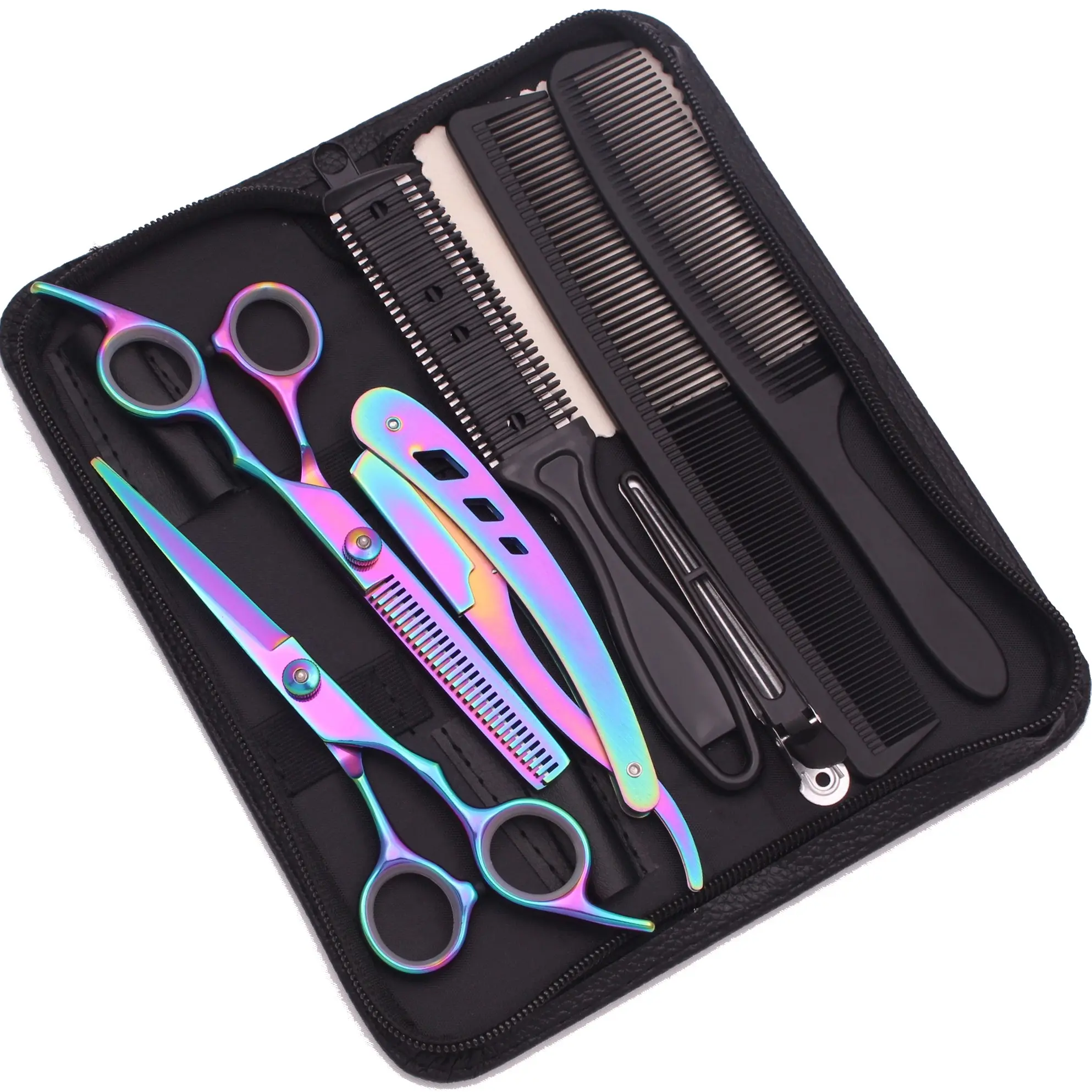 Hairdressing Scissors Rainbow Japan Stainless Barber Shop Haircut Set Hair Cutting Scissors Thinning Shears Razor Combs Home Usesuitable Scissors for Beginners