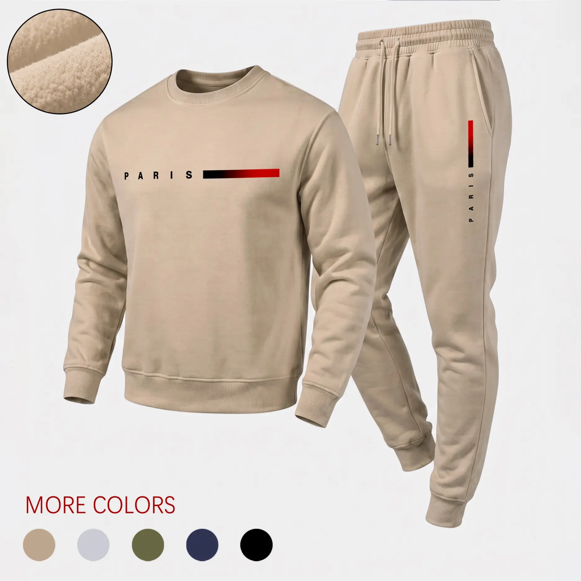 Men's Paris Letter Graphic Crewneck Sweatshirt and Jogger Pants Set, Casual Long Sleeve Pullover with Drawstring Sweatpants, Warm Fall Winter Tracksuit for Daily Wear, Travel, Lounge, Workout and Outdoor Activities