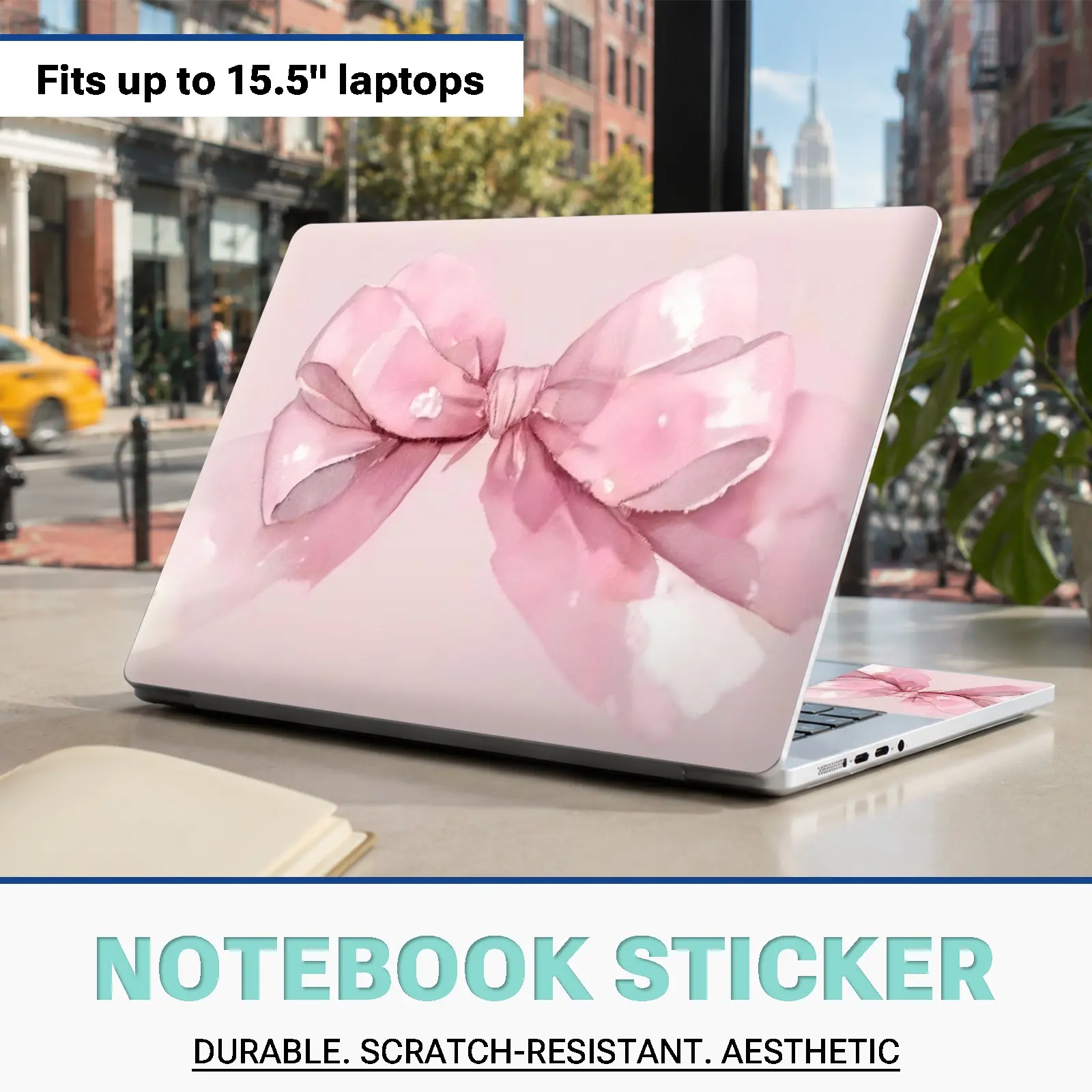 Watercolor Bow Laptop Sticker Set, 3-Piece Full Coverage, Scratch-Resistant, No Residue, 13-15.5 Inch Laptop Decorative Stickers, Computer Accessories