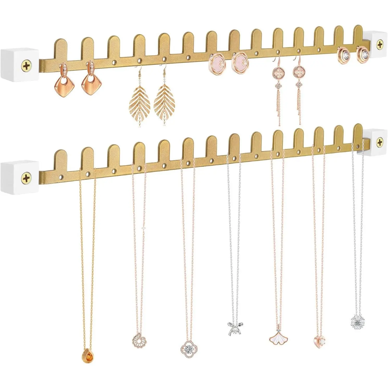 Wall Necklace Holder   Organizer 2 Pack Metal Necklace Organizer, Space-saving  Display for Necklaces & Earrings,,Screws Included