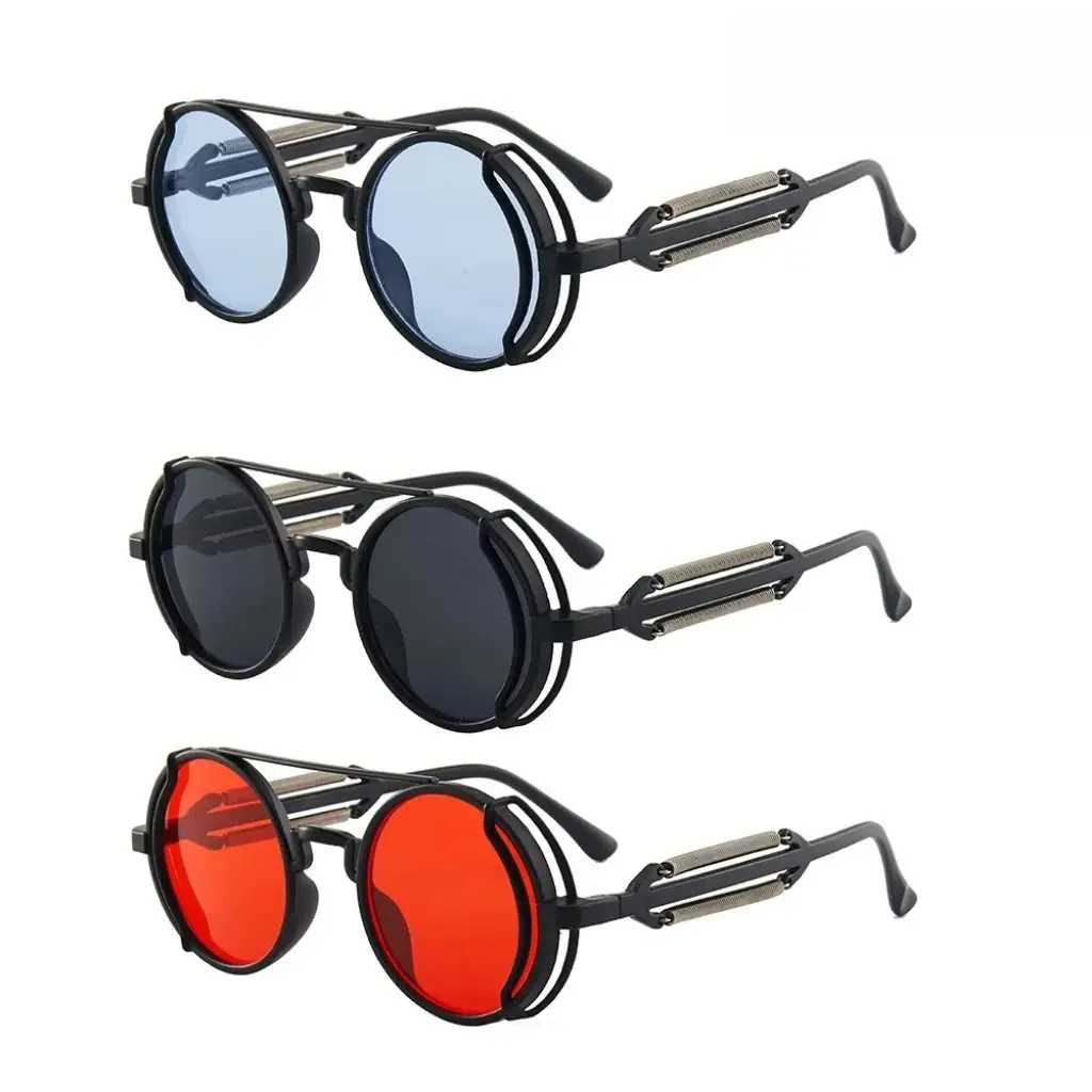 XUH Gothic Steampunk Circular Sunglasses - Premium Retro Metal Frames, UV400 Polarized Glasses, Unisex Statement Eyewear for Cosplay Wear, Daily Streetwear, Retro Frames, Steampunk Look, Uv400 Lens