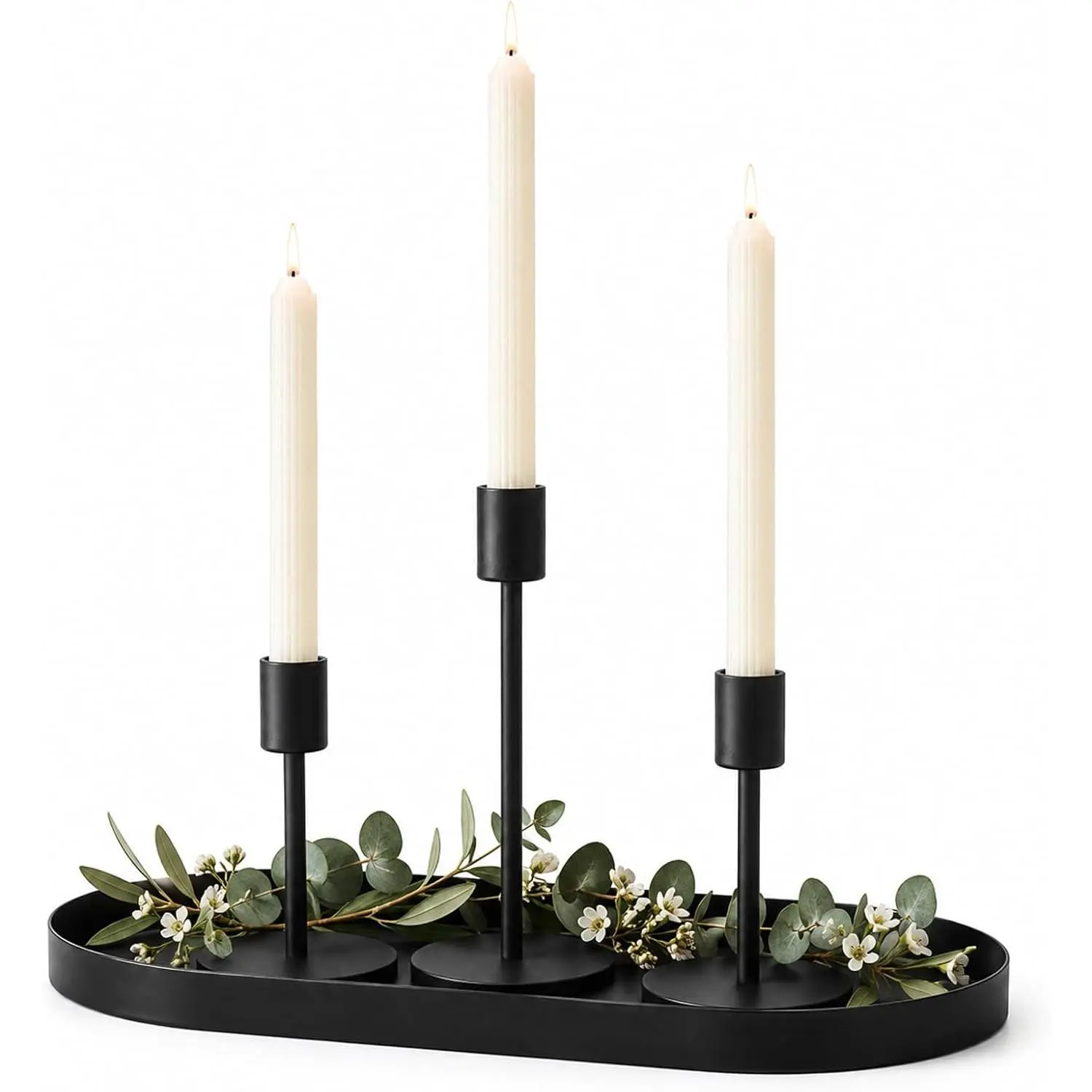 Modern Black Candlestick Holders Set of 3, Metal Taper Candle Holder Set for Standard Candles and LED Taper Candles, Small Candle Stick Holders for Table Centerpiece, Mantel Decor