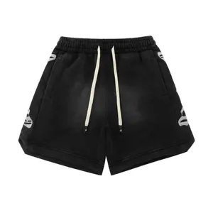 GODSPEED Menswear Gradient Washed Cotton Sweat Shorts - Embroidered, Graphic, Customized, Matching Drawstring, High Street Casual Summer Streetwear for Men