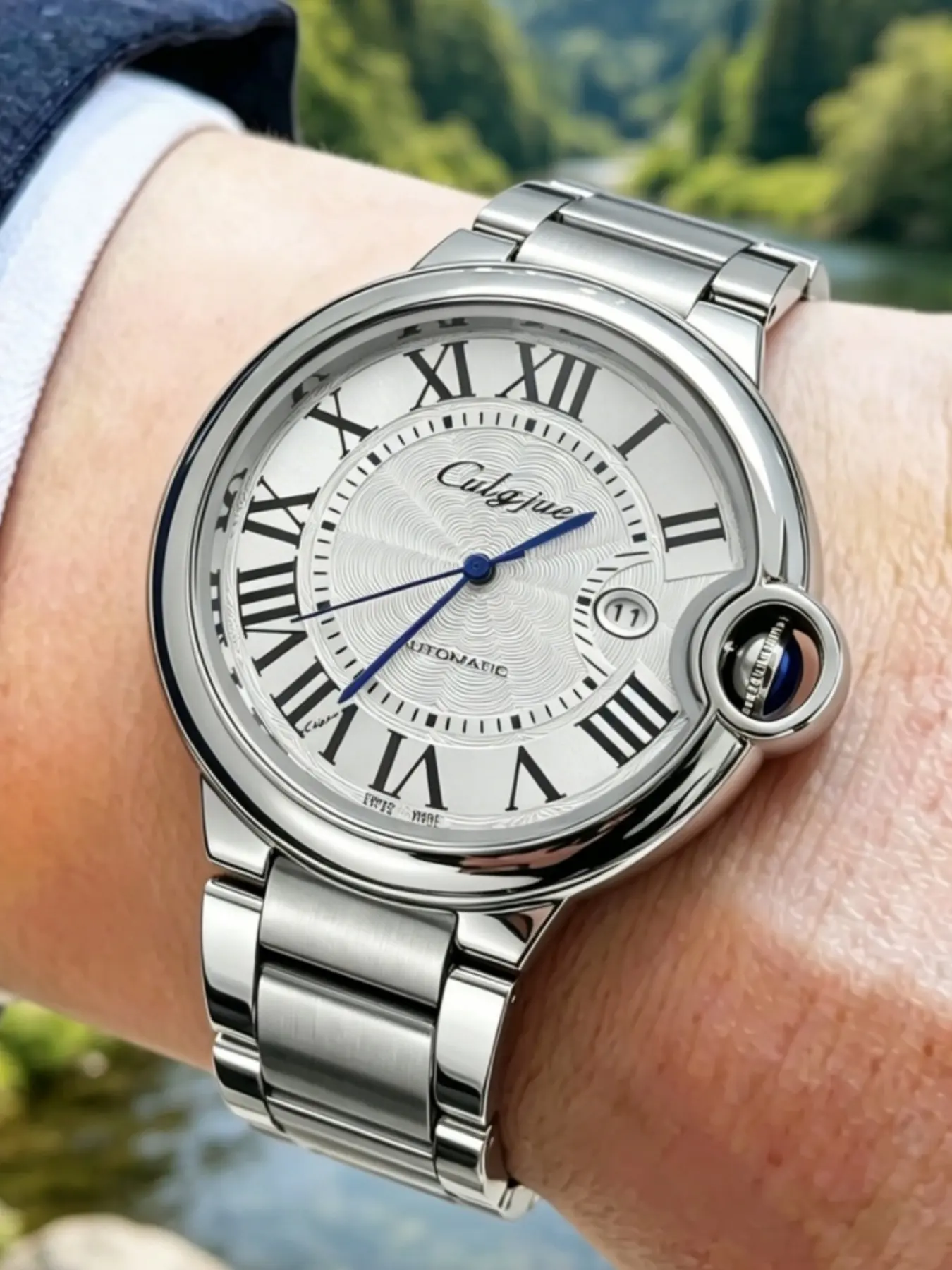 Bestselling Blue Balloon Men's Stainless Steel Quartz Watch, Quartz Wristwatch, Roman Numerals + Calendar, Waterproof Shockproof, Business Casual, High-Value Luxury