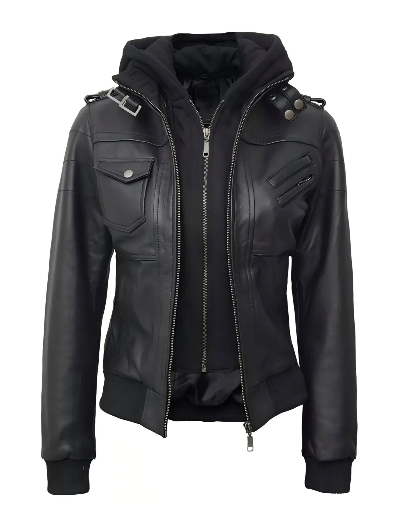 Women's Faux Leather Hooded Jacket for Spring Autumn Winter, Casual Work Commuter Wear, Stylish and Comfortable Outerwear