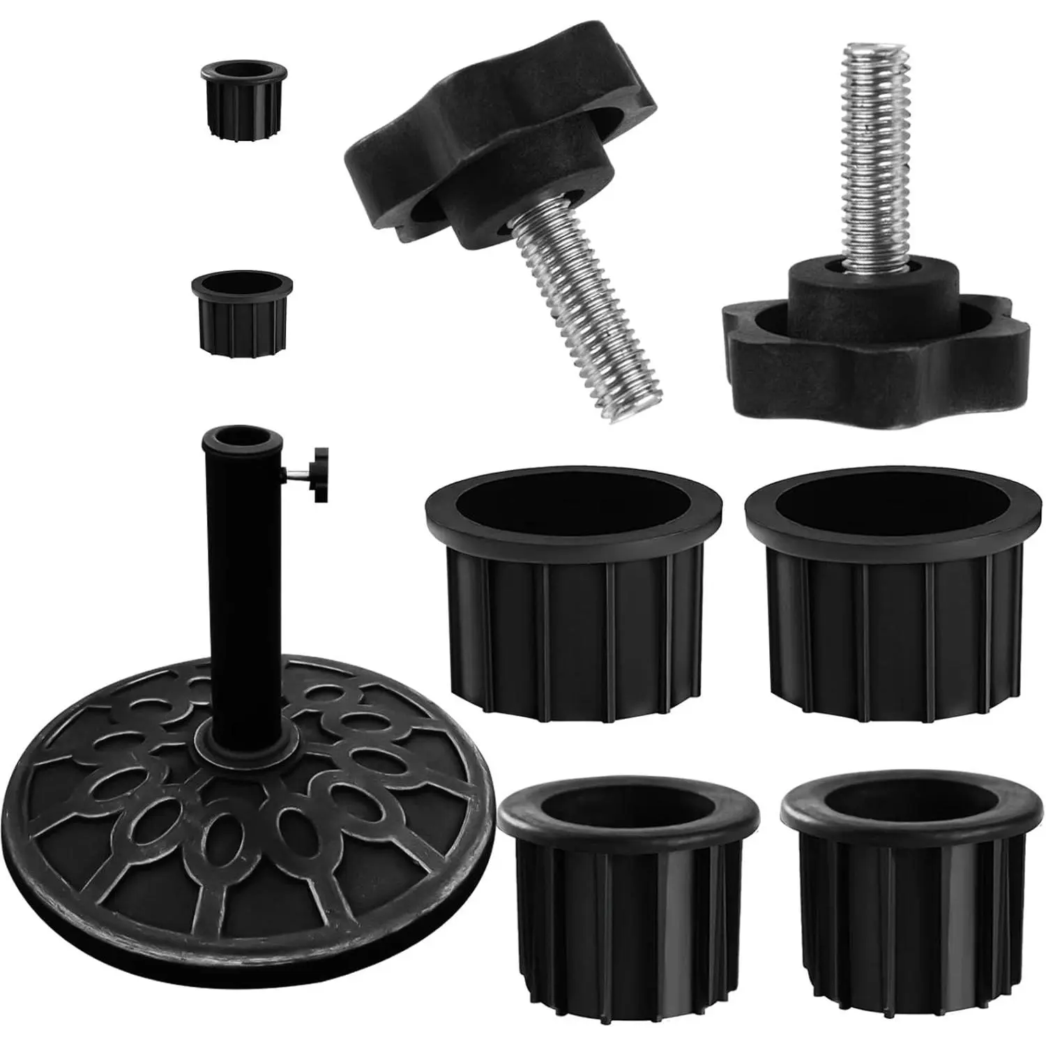 6 count Umbrella Base Stand  ,Patio Umbrella Base   Outdoor Umbrella Hole Ring Plug Cover with M8 Thread Screw  Hand Knob for Backyard Patio Table Decks(Black)