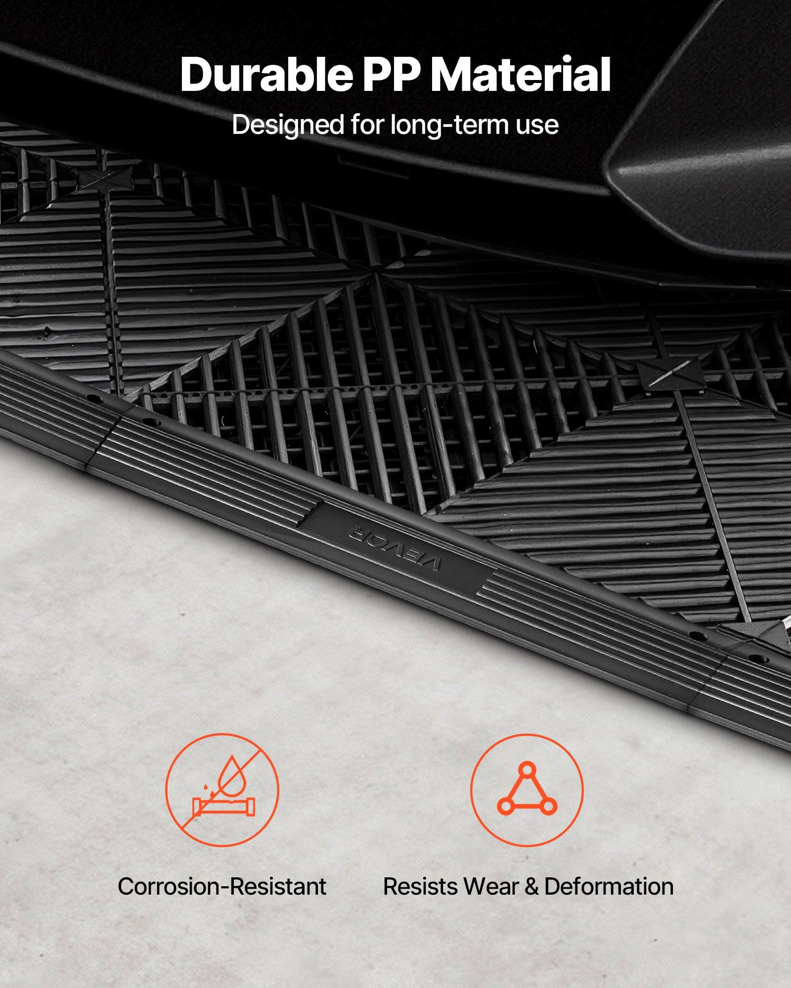 VEVOR Transition Edge Kit, 11-Piece, Durable Straight Garage Floor Edging, PP Material, Easy Installation, Edge Protection for Wet Area Restaurant Pool, Only Compatible with VEVOR Drainage Mats, Blac