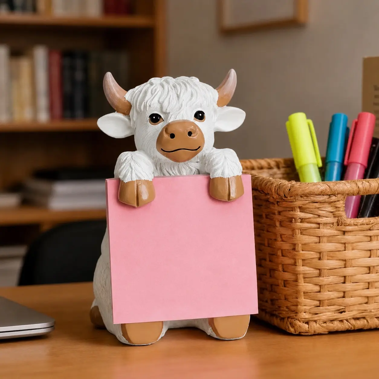 Highland Cow Resin Sticky Note Dispenser, 3D Cute Desktop Decor, Perfect for Home & Office, Unique and Functional Organizer, Desk Stand, Desk Accessory, Cute Office Desk Accessories