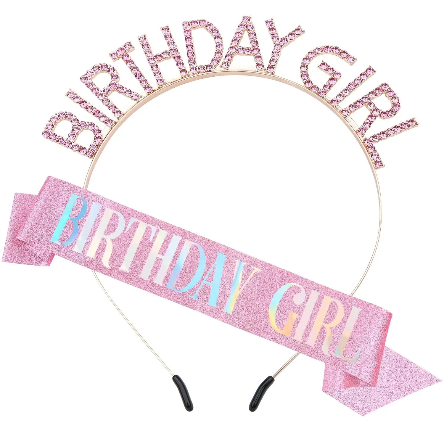 Glitter Birthday Sash, Tiara and Rhinestone Headband Set -  Birthday Accessories for Her
