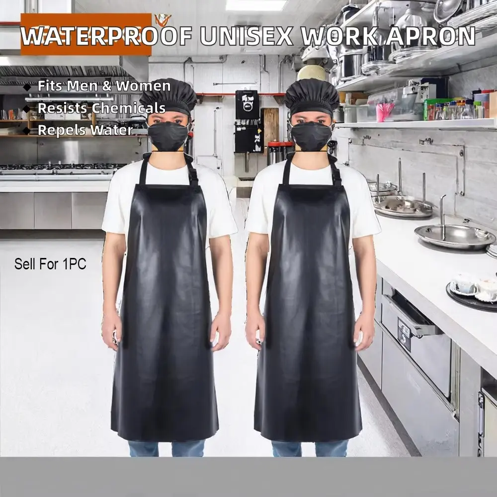 PU Leather Apron, Waterproof Oil Resistant, Extra Large Adjustable Neck, Long-Lasting Work Wear for Seafood Industry