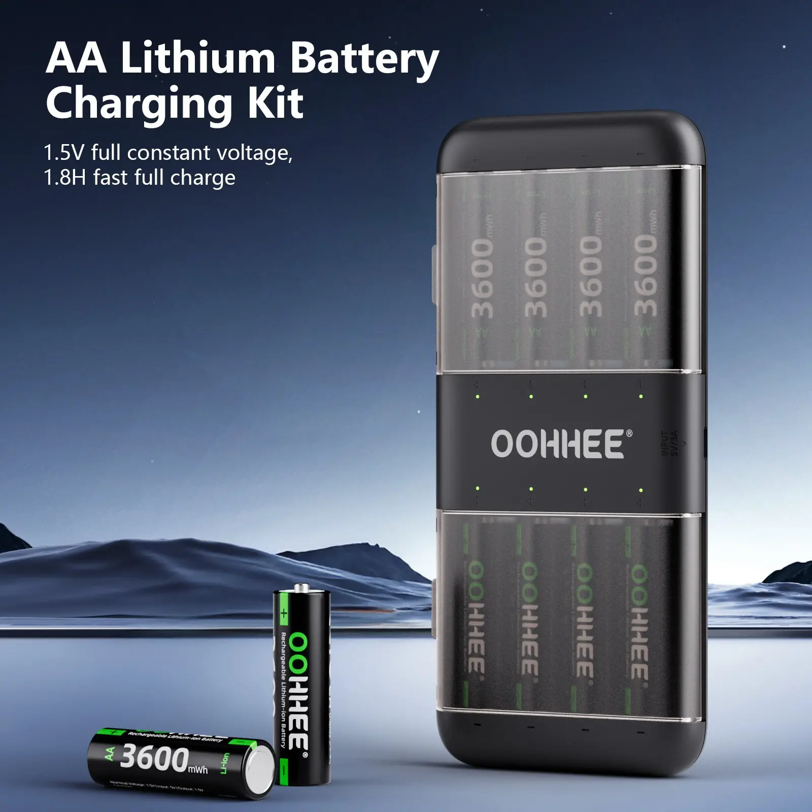 OOHHEE 8x 1.5V AA 3600mWh Lithium Batteries Rechargeable + 8-Slots Charger