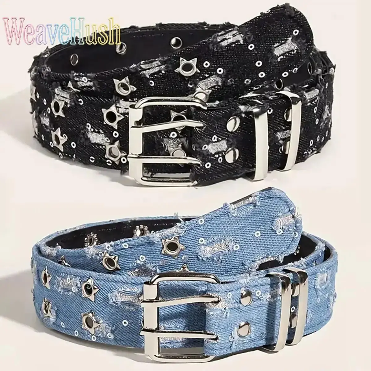 Y2K Punk‑Style Star‑Buckle Belt, Street‑Wear Essentials, Adjustable Black Denim Belt Unisex Hip‑Hop Accessory for Street‑Wear Daily‑Use