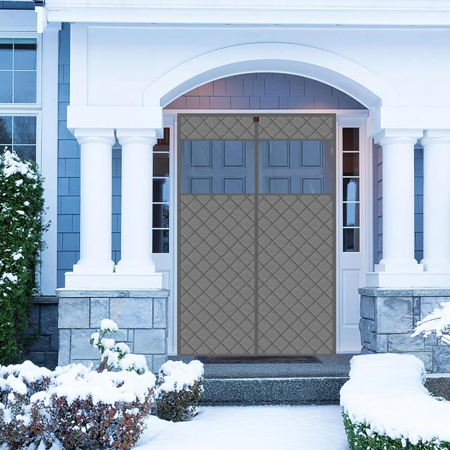 Thermal Door Curtain, 32 X 82 Inch Insulated Door Cover Thickened  Weatherproof Blanket with Visible Window for Winter Side Opening Brown