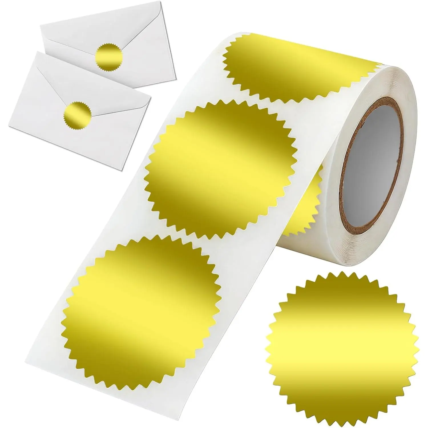 300 count  Foil Seal Stickers, 2 inch Round  Foil Stickers for Embossing Blank Embosser  Sticker Blank Self Adhesive Notary Embosser Seal Sticker with Serrated  for Certificate Envelope