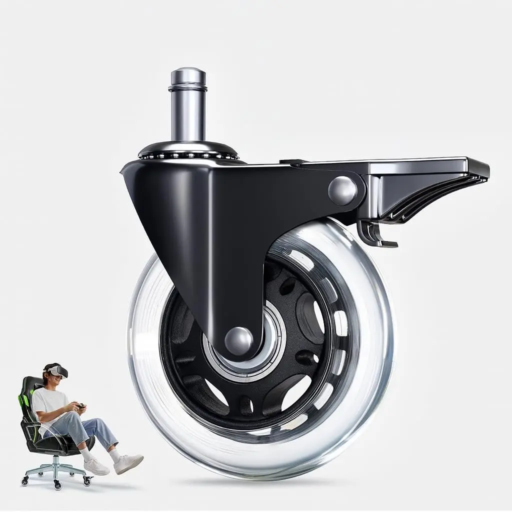 Office Chair Wheel  with  - 3″ Heavy Duty Caster Locking Wheel for Desk Chairs, Smooth Rolling Chair Caster, Safe for Hard Floors and Low Carpets, Fit (1 pc, Clear)
