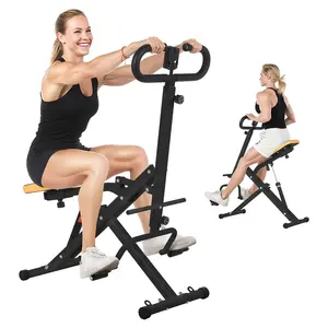 Squat Machine with 12 Adjustable Resistance Levels, Foldable Squat Assist Trainer & Rowing Machine for Home Gym, Full Body Workout Equipment for Glutes Legs Core, 350 LBS Capacity