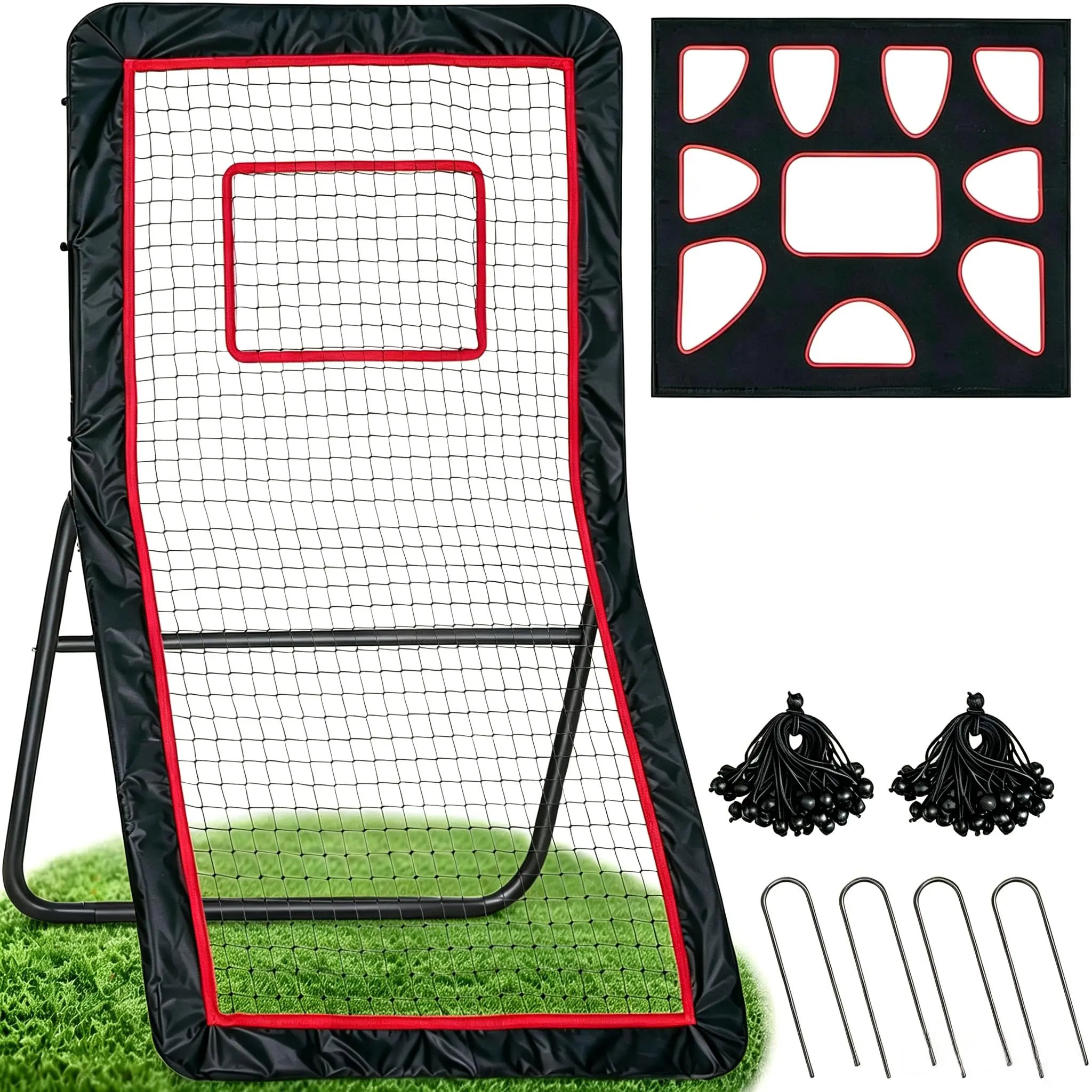 Baseball Lacrosse Rebounder Net - Heavy-Duty Steel Frame & Net, 5 Adjustable Angles, Solo Training Equipment for Lacrosse Players, Baseball/Softball Players, Coaches, Parents, Gym & Backyard Practice