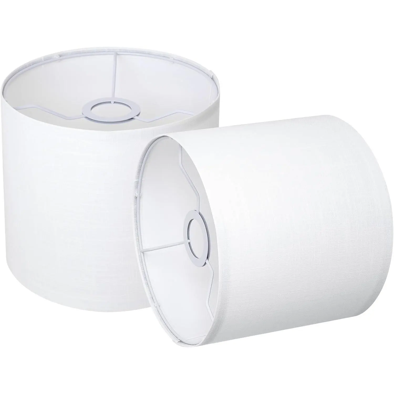 Small Lampshades Set of 2, White Linen Drum Lampshades, 8.66" Top x 8.66" Bottom x 7.87" High Lamp Shade, Lamp Shades Replacement for Table and Floor Lamps, Pendant Light, Handcrafted, Easy Assembly