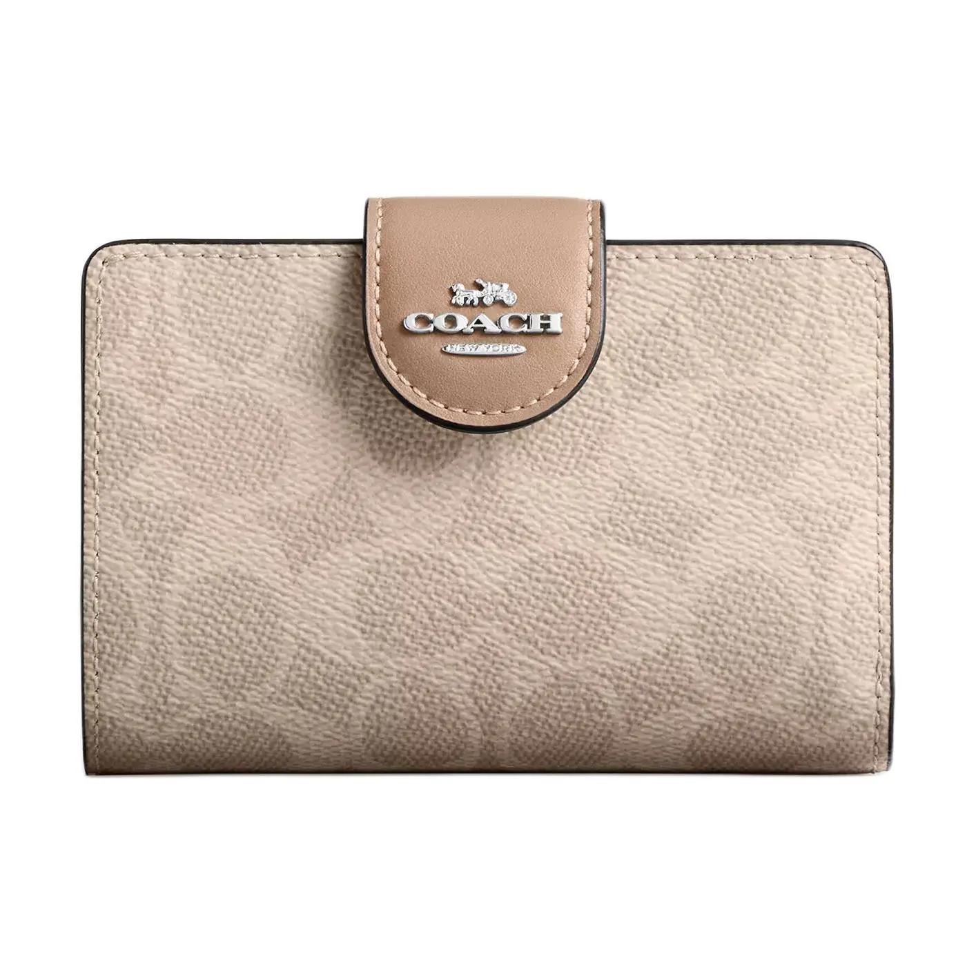 Coach Signature Canvas Wallet for Women with Logo Snap Closure, Sand Color