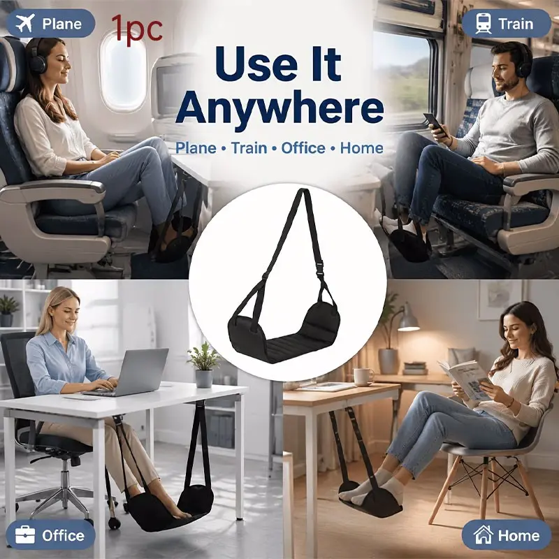 Portable Aircraft Footrest for Travel, Comfortable Foot Hammock with Memory Foam, Anti-Collision Design, Relieves Pain and Swelling, Includes Storage Bag