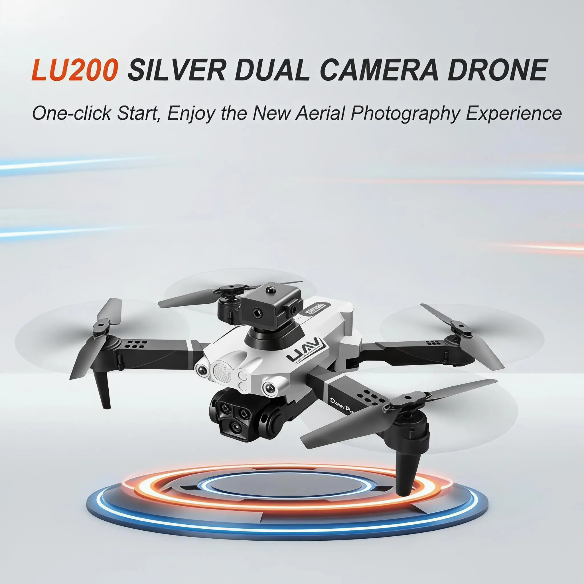 LU200 Silver Foldable RC Quadcopter with Dual Cameras, Complete Accessories for Daily Outdoor Use