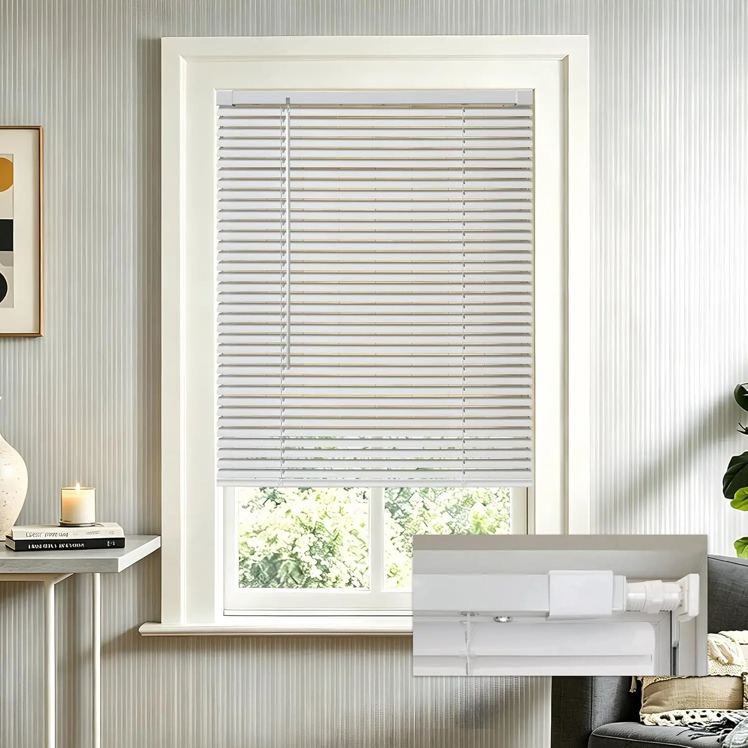 No Tools No Drill 1" Cordless Mini Blinds Horizontal Light Filtering Vinyl Blinds for Indoor Windows 23.5" W x 36" H White