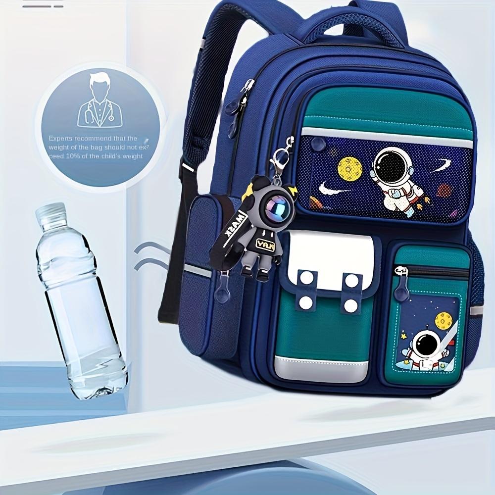 Cartoon Astronaut Backpack - Large Capacity, Adjustable Straps, Tablet Pocket, Ideal School & Commuting, Navy Blue with Colorful Space Design, Backpack School