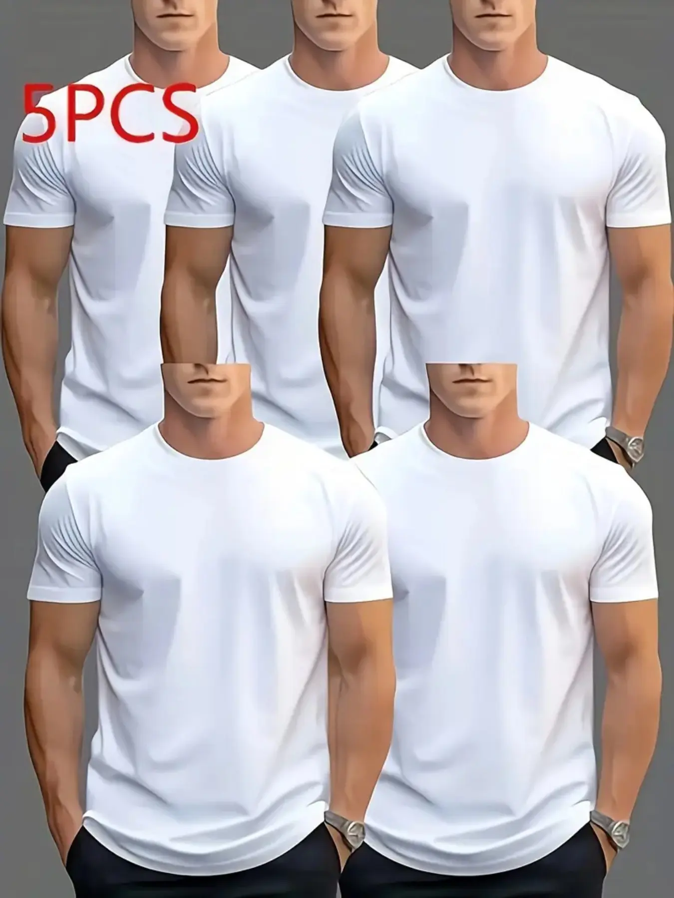 5-Pack Men's Quick-Dry Lightweight Short Sleeve T-Shirts, Round Neck Breathable Sports Shirts, Workout Top, Ideal for Cycling, Fitness, Running, Outdoor Activities