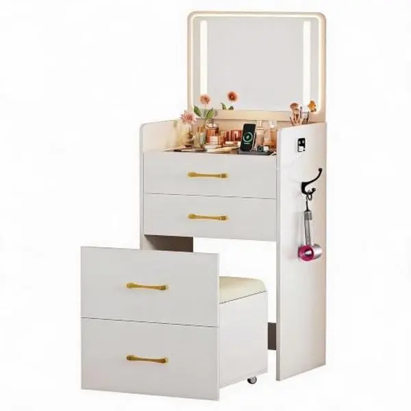 GARVEE 3-in-1 Vanity, Compact Vanity Desk with Charging StationWhite