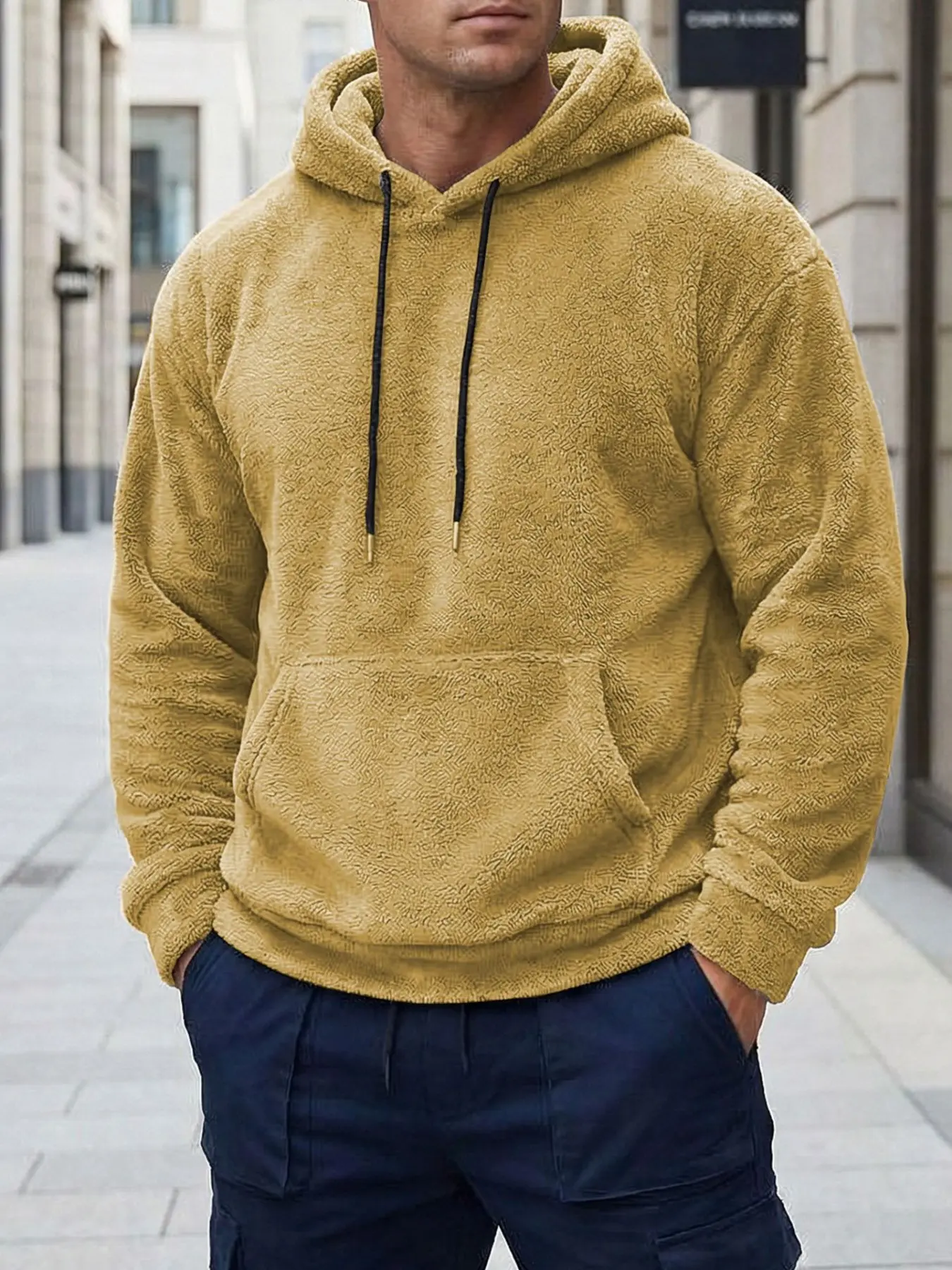 Fleece Lined Thickened Fuzzy Sweatshirt, Soft Skin-Warm Insulating Material, Unisex Streetwear Plain Hoodie, Casual Fashion Outerwear