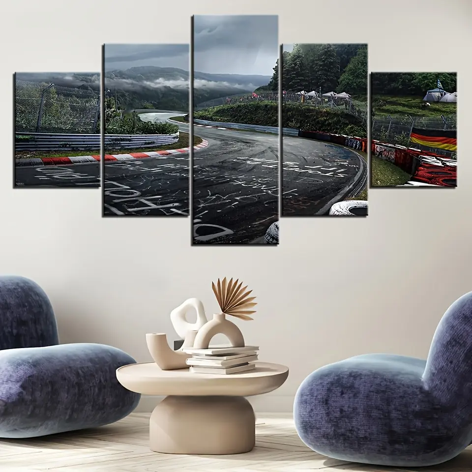Nürburgring Rally Course Painting 5-Piece Canvas Wall Art - Framed, Ready To Hang - For Living Room - Perfect Gift For Housewarming Christmas New Year - Wall Decor, Home Decoration
