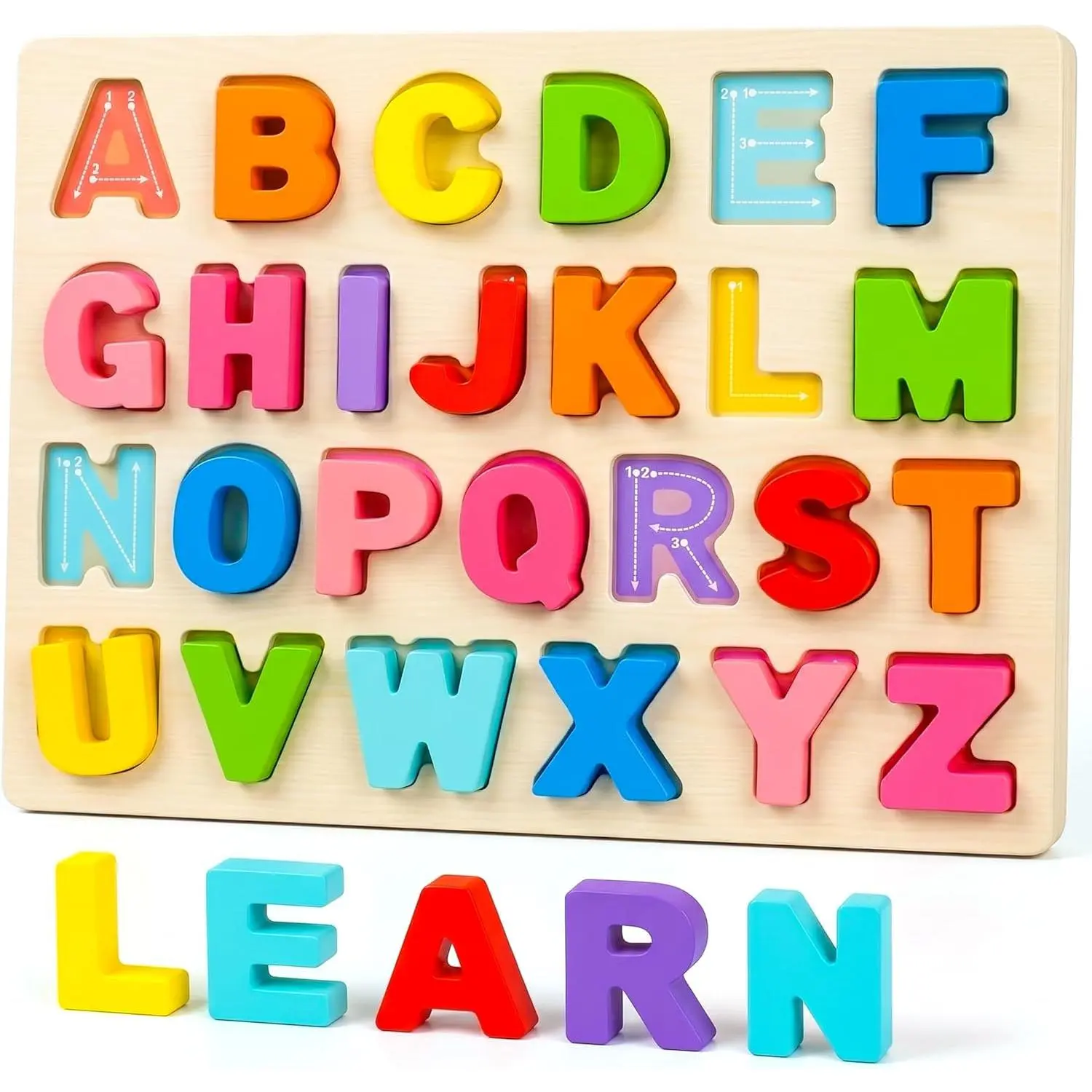 Preschool Learning Toys,ABC Wooden Alphabet Puzzle Board for Toddlers, Educational Montessori Letters Gamefidget toys