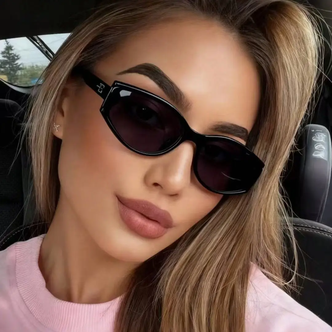 Modern Flat-Lens Cat-Eye Sunglasses - Chic Look, Polycarbonate Tac Lens, Plain Grey Tinted Eyewear