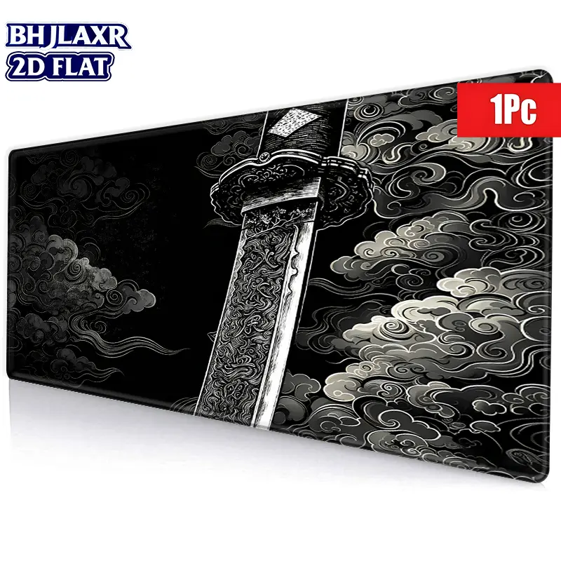 1Pc 2D Flat Full Desk Gaming Japanese Katana Sword Dark Cloud Mouse Pad, HD Digital Printing, Non-Slip Rubber Base, Stitched Edges, Minimalist Desk Mat, Office Mouse Pad For Laptop Computer Desktop Decor