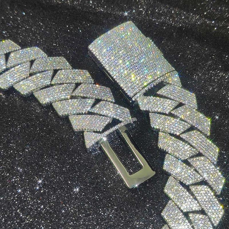 Pass Diamond Test GRA Moissanite 25mm Wide 6Rows  Solid Silver Cuban link chain for Rapper Hip Hop VVS Iced Out Necklace.