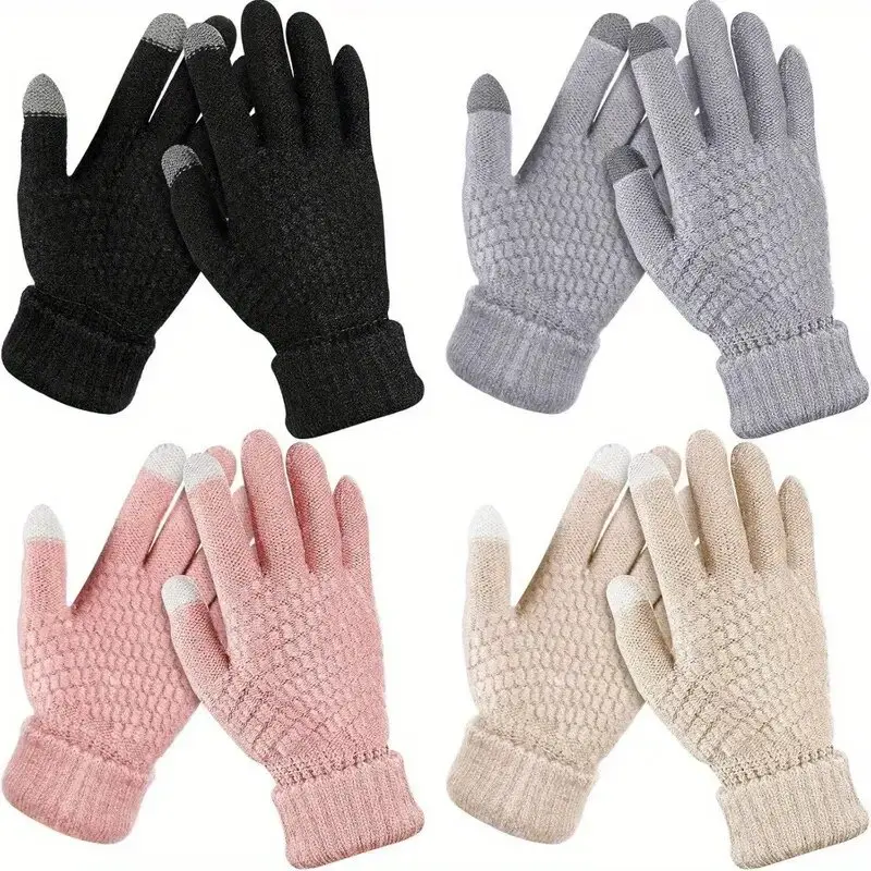 Stay warm and connected with this 4-pair touchscreen knit gloves set. Sensitive conductive fingertips let you use your phone effortlessly in the cold. Soft cozy and stretchy for winter styling. Four perfect colors. Tap to shop.