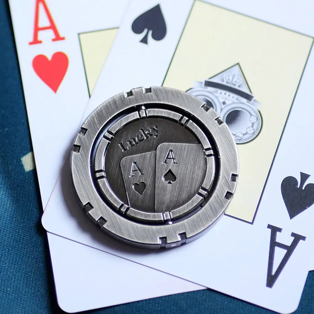 Premium Metal Poker Card Protector Spinner | AA & Nuts Design | Texas Holdem Card Guard | Poker Player Gift Box present thoughtful