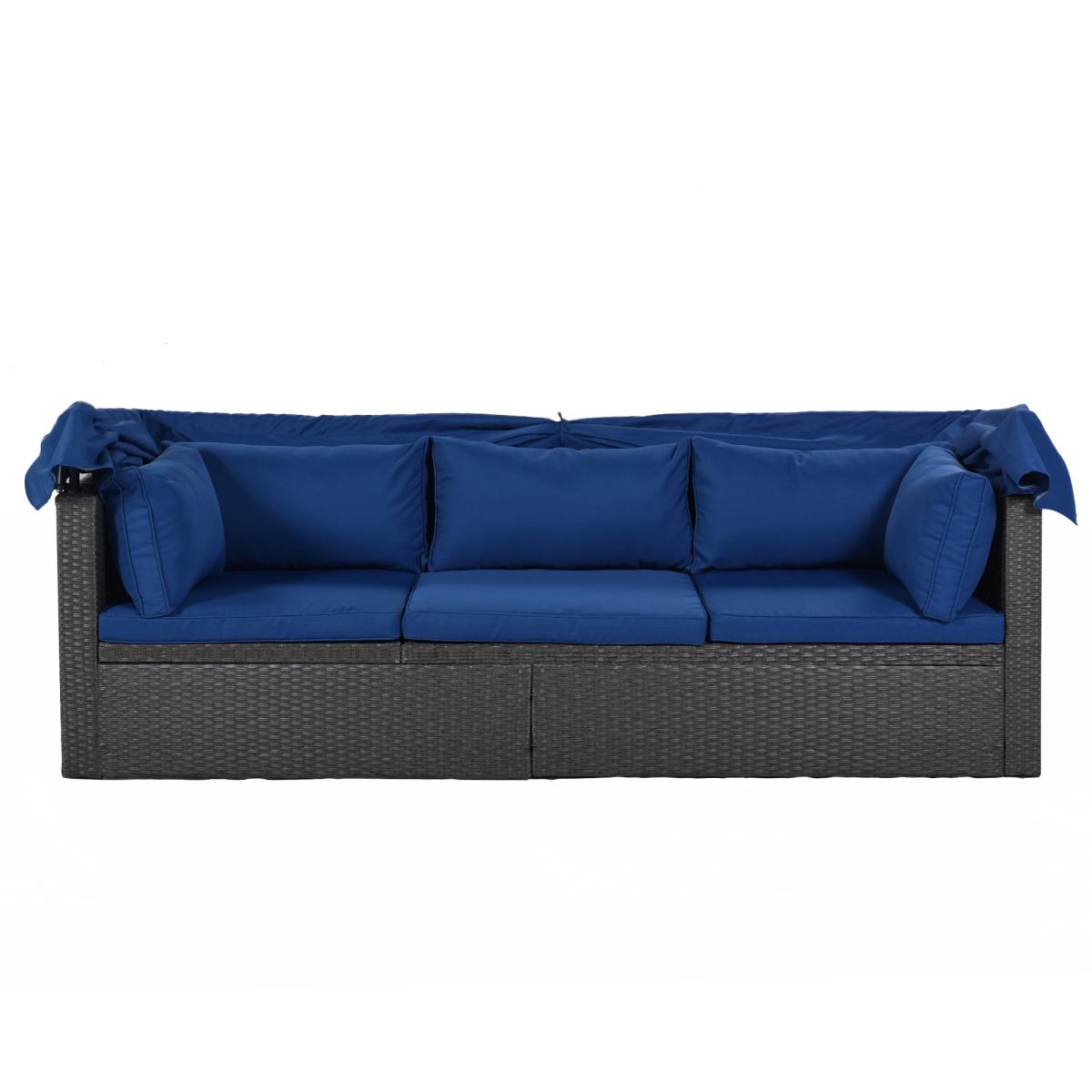 Outdoor Patio Rectangle Daybed with Retractable Canopy,  Wicker Furniture Sectional Seating with Washable Cushions, Backyard, Porch(As same as WY000263AAE)