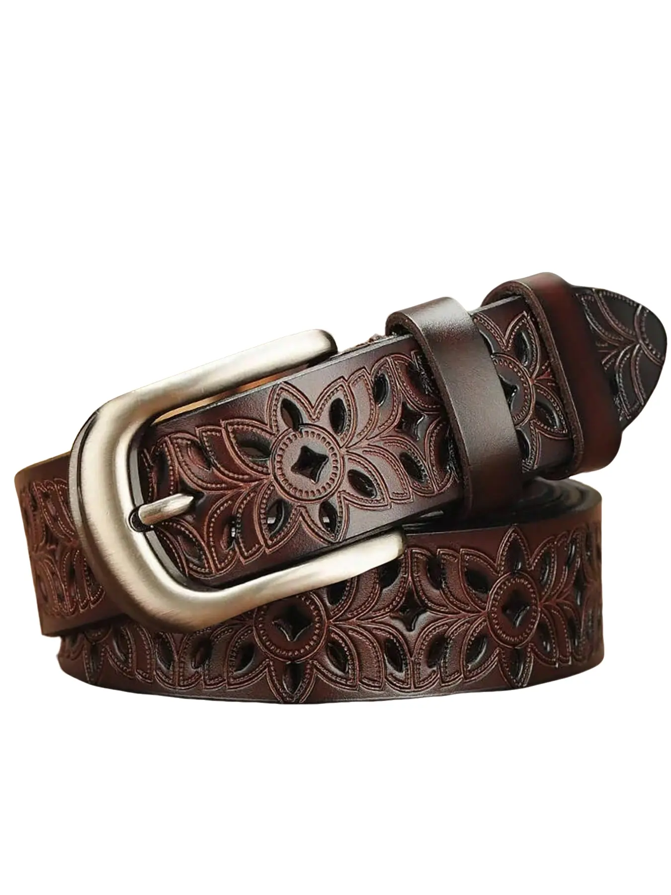 Women's Hollow Out Belt with Gunmetal Alloy Buckle, Western Style Vintage Jeans Belt, Suitable for Denim Jeans, Daily Wear, Various Occasions