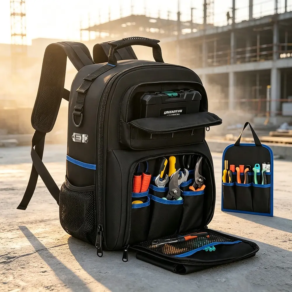 Tool Backpack, Tool Bags, Thick Shoulder Straps, Detachable Tool Pockets, Waterproof Work Bag, Ideal for Electricians