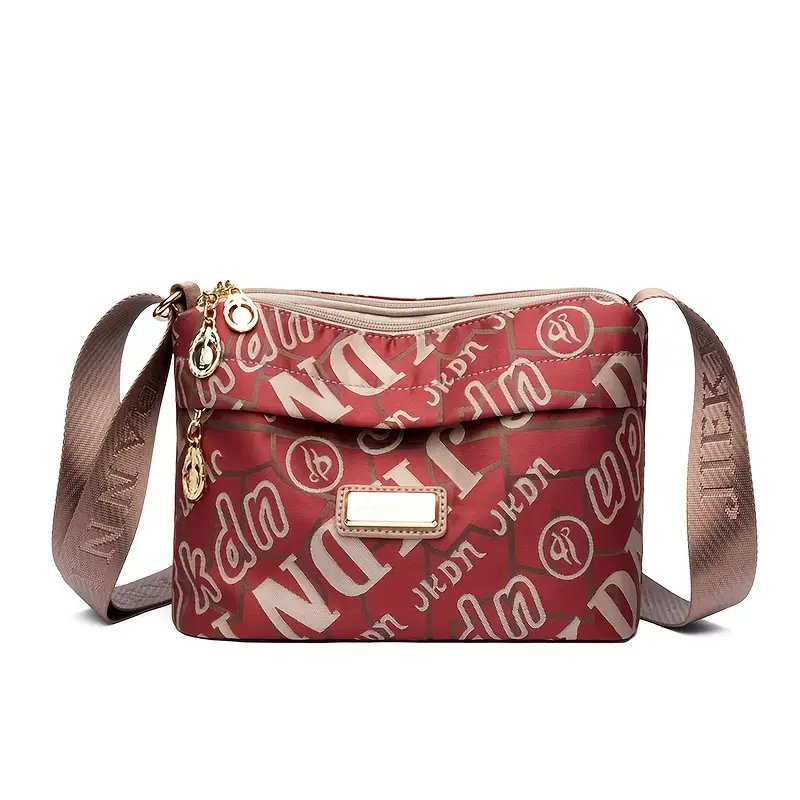 Women's Crossbody Bag, Classic Style Versatile Multi-Partition Letter Printed Cloth Bag, Shoulder Bag
