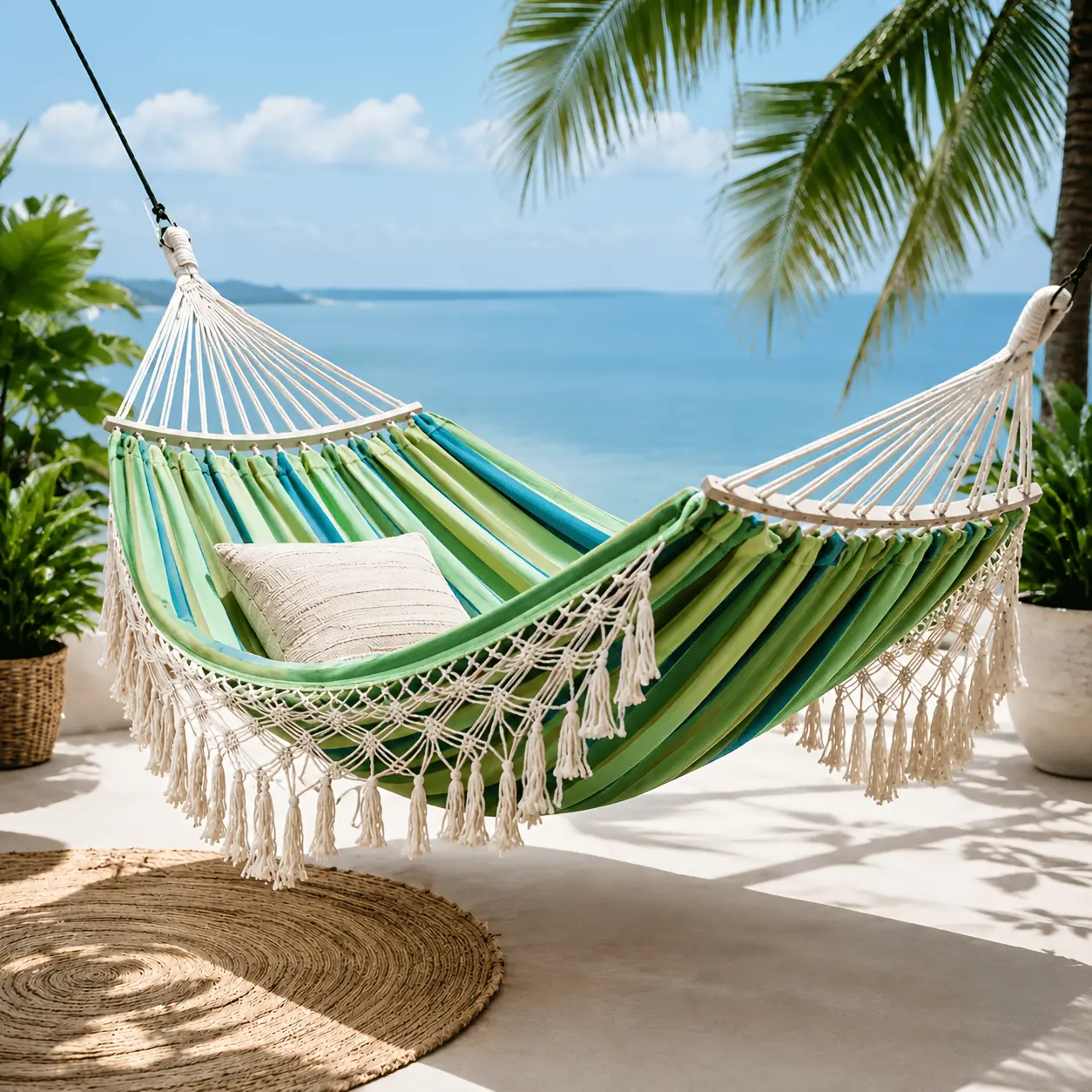 Bohemian Tassel Hammock - Upgraded Premium Fabric, Breathable, Cozy, Lightweight for Carrying, Easy Storage, Ideal for Camping Unwinding, Sturdy Anti-Tip Construction with High Weight Capacity & Durability, Unisex, Breathable And Cozy, Exceptional Weight,