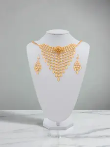 Middle Eastern Arabic style flower shape jewelry two-piece set V-shaped flower necklace plus thin slice earrings Light and comfortable to wear Beautiful and noble Suitable for celebrations/banquets/gifts Vintage Jewelry Set