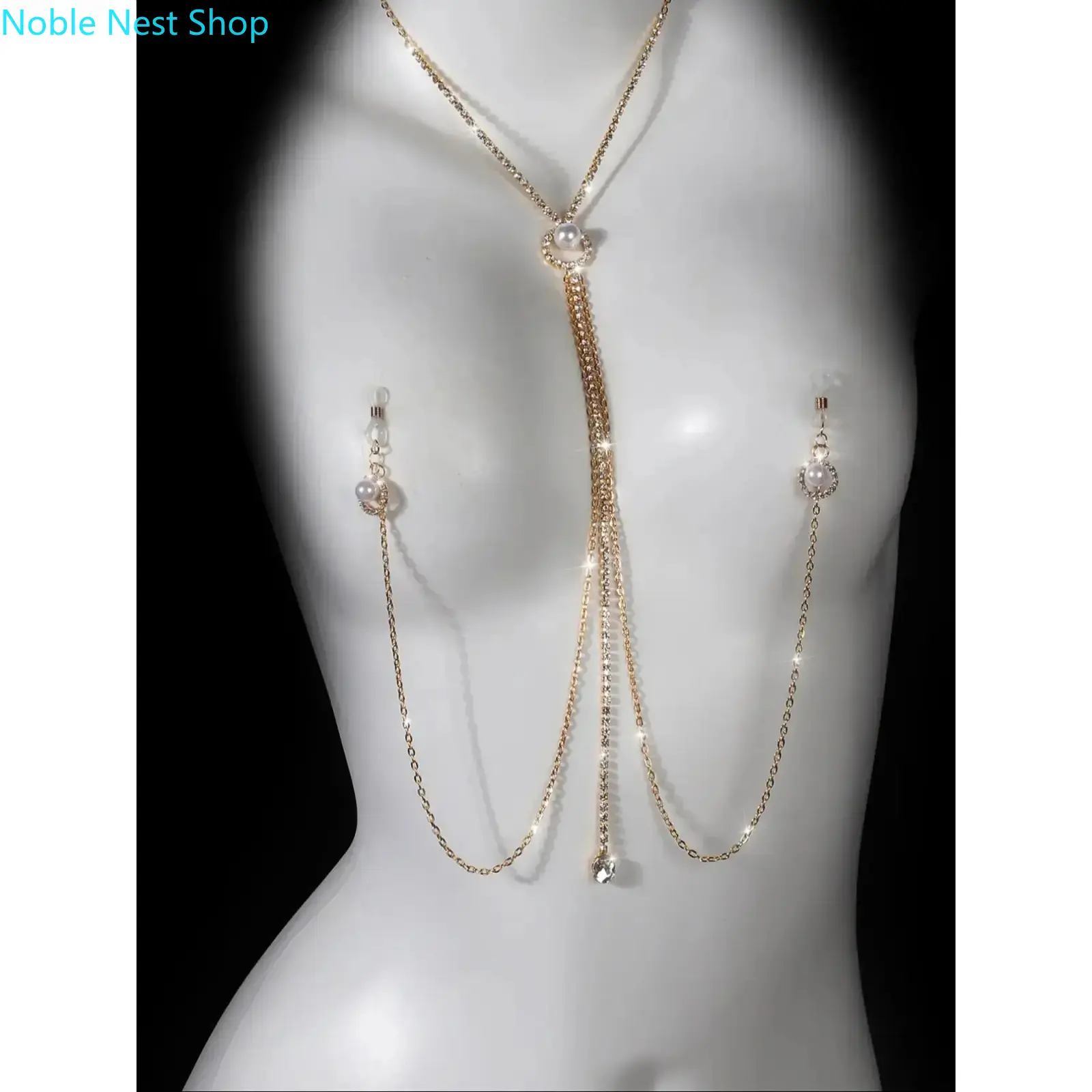 Women's Sparkling Alloy Imitation Pearl Body Jewellery Set - 1 Size, Print Design, Clasps, Evening Nightclub Trendy Glamorous Accessory, Ideal Women's Gifts