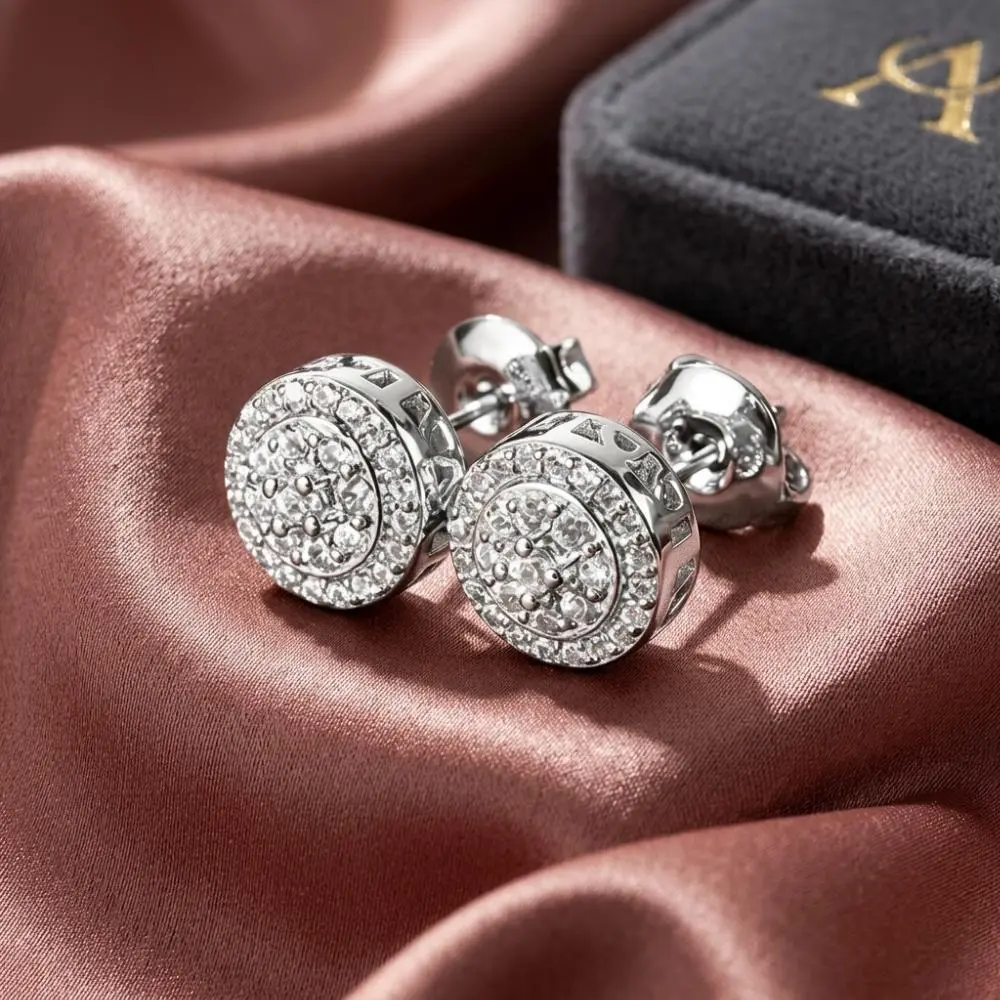 S925 Sterling Silver Pavé Stud Earrings with 1CT 6mm Cubic Zirconia, Unisex Hip Hop Style, Hypoallergenic Earrings Set for Daily Wear, Hip Hop Look, Pavé Setting, Round Studs