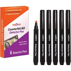 Counterfeit Bill Detector Pen, 6 in Pack, Money Marker, Fake Money Detector, Chisel tip.