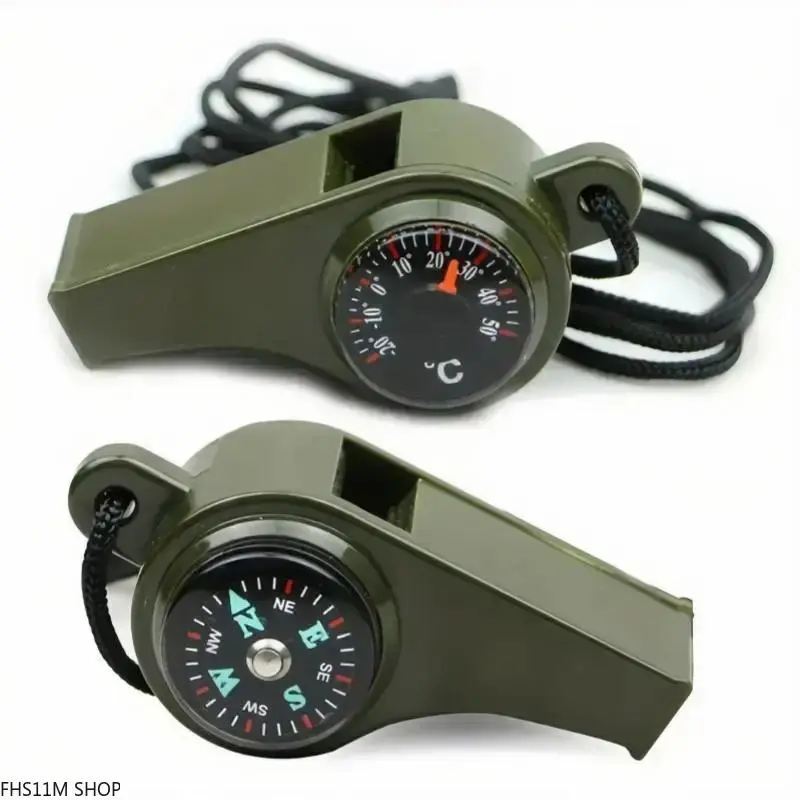 2 Pack 3-in-1 Survival Whistle, Durable Outdoor Safety Gear with Compass and Temperature Reading, Lightweight High-Decibel Tool for Camping & Hiking, Portable