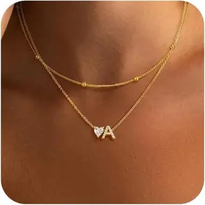 Personalized Initial Heart-Shaped Letter Necklace Pendant DDXL0097 Double-Layer Clavicle Necklace for Girls Holiday Jewelry Gift