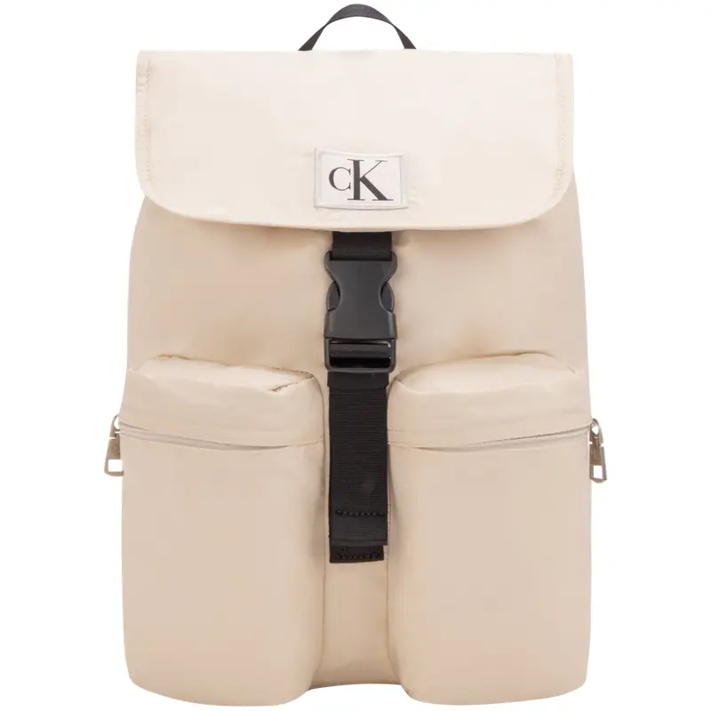 Calvin Klein Minimalist Embroidered Flip-Top Drawstring Travel Backpack for Men in Ivory