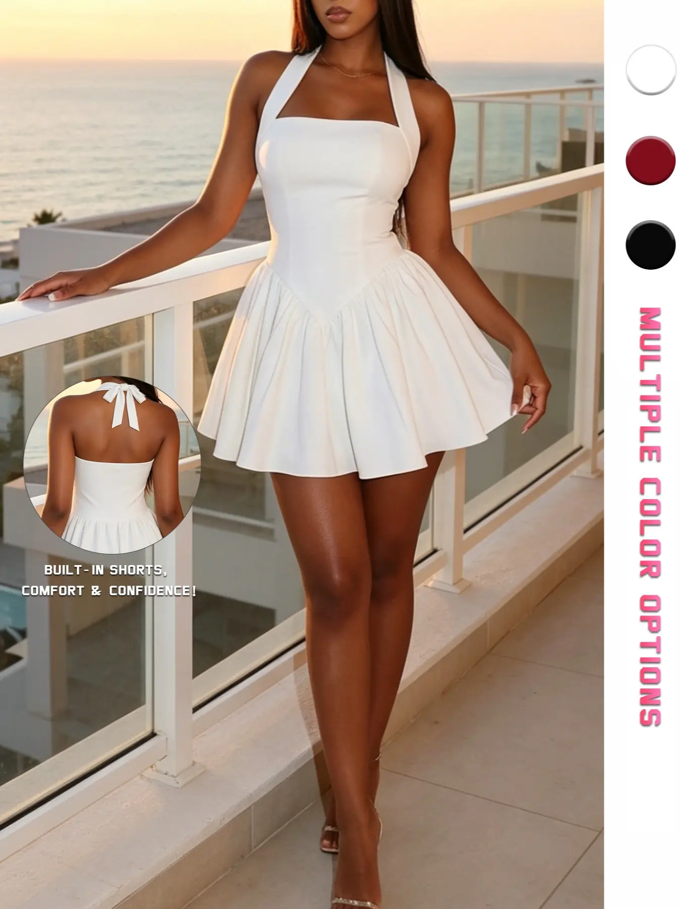 Elegant Women's Halter Mini Sleeveless Dress, Slim-Fitting Style for Daily Wear and Special Occasions, Elegant Party Dress